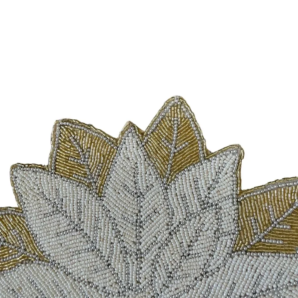 Max Studio Handmade Beaded POINSETTIA Placemat Charger 15in Glam Gold Ivory NEW